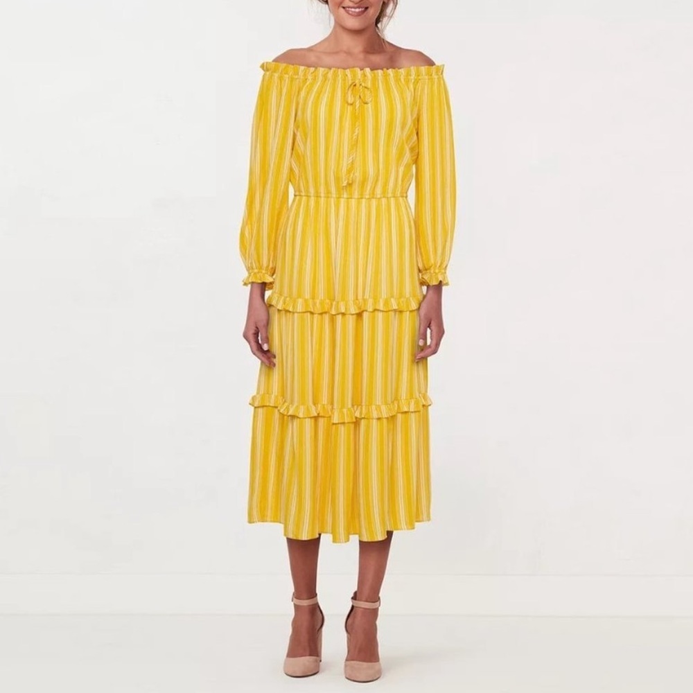 Lauren Conrad LC NEW Off The Shoulder Tiered Boho Midi Dress Sz XS
